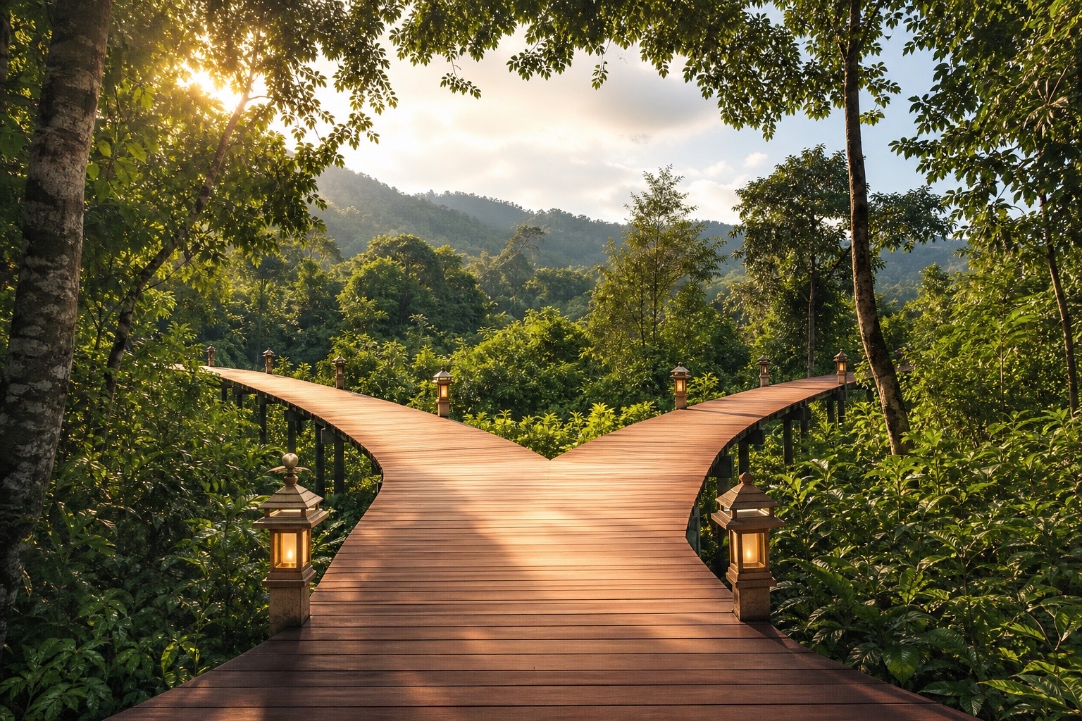 Dos caminos entre la vegetación del norte de Tailandia