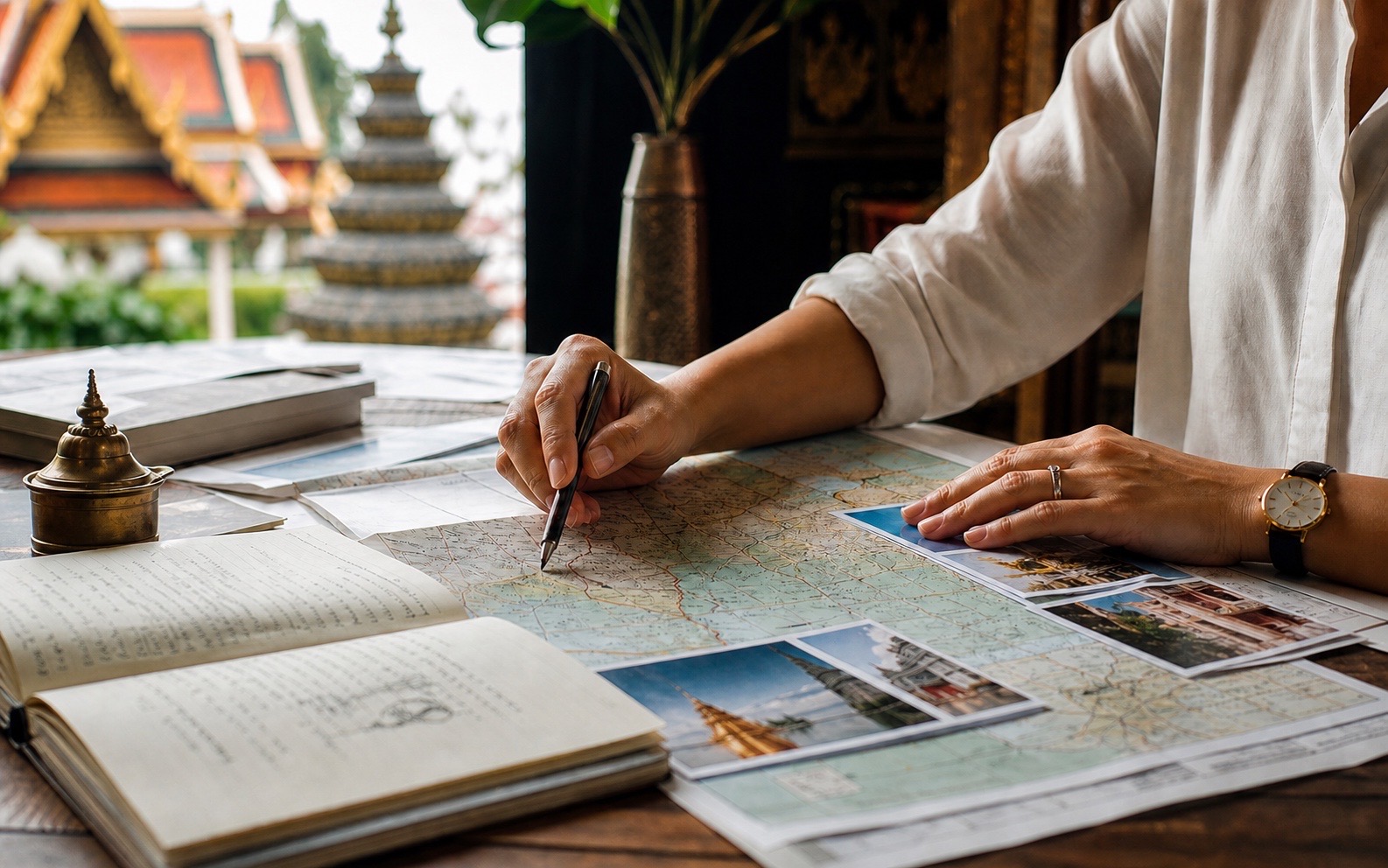 Especialista revisando una ruta y notas de viaje